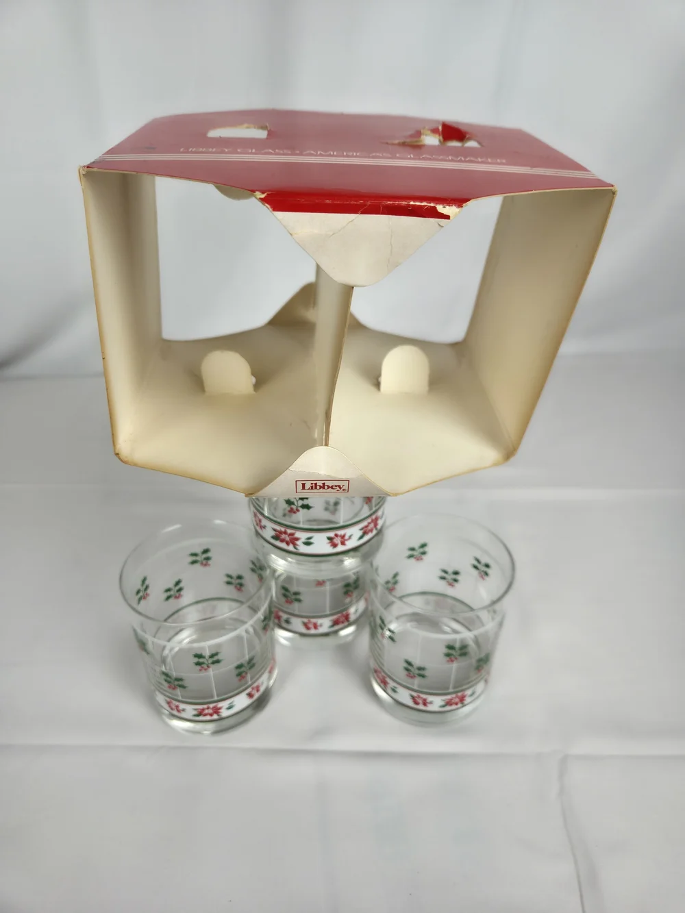 Libbey Holiday Holly and Poinsettia Glass Tumblers in Red and Green